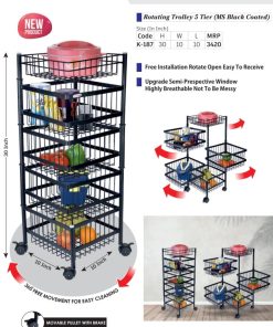 Basket Rotating trolly 5 tier (ms black coated) (K-187)