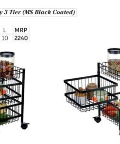 Basket Rotating trolly 3 tier (ms black coated) (K-189)