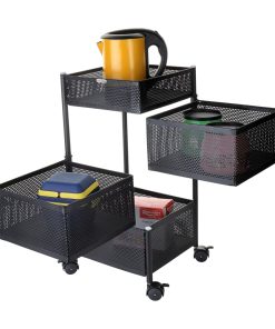 Basket rotating trolley (perforated) 4 tier (ms black coated) (K-191)