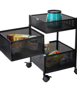 Basket rotating trolley (perforated) 3 tier (ms black coated) (K-192)