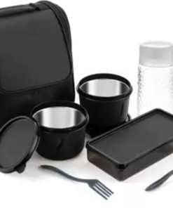 LUNCH BOX BLACK PLASTIC CONTAINER
