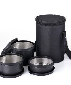 LUNCH BOX ROUND WITH 3 CONTAINER BLACK (T)