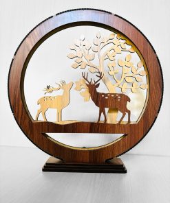 Wooden Lighting Showpiece Two Deer Design