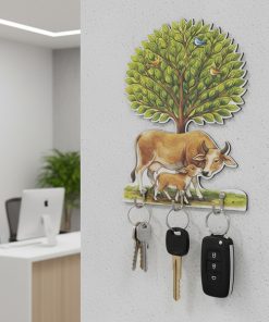 Kamdhenu Kalpvruksh Wooden Key Holder Wall Mounted Decorative Key Rack for Home Entrance size: 6x8inch